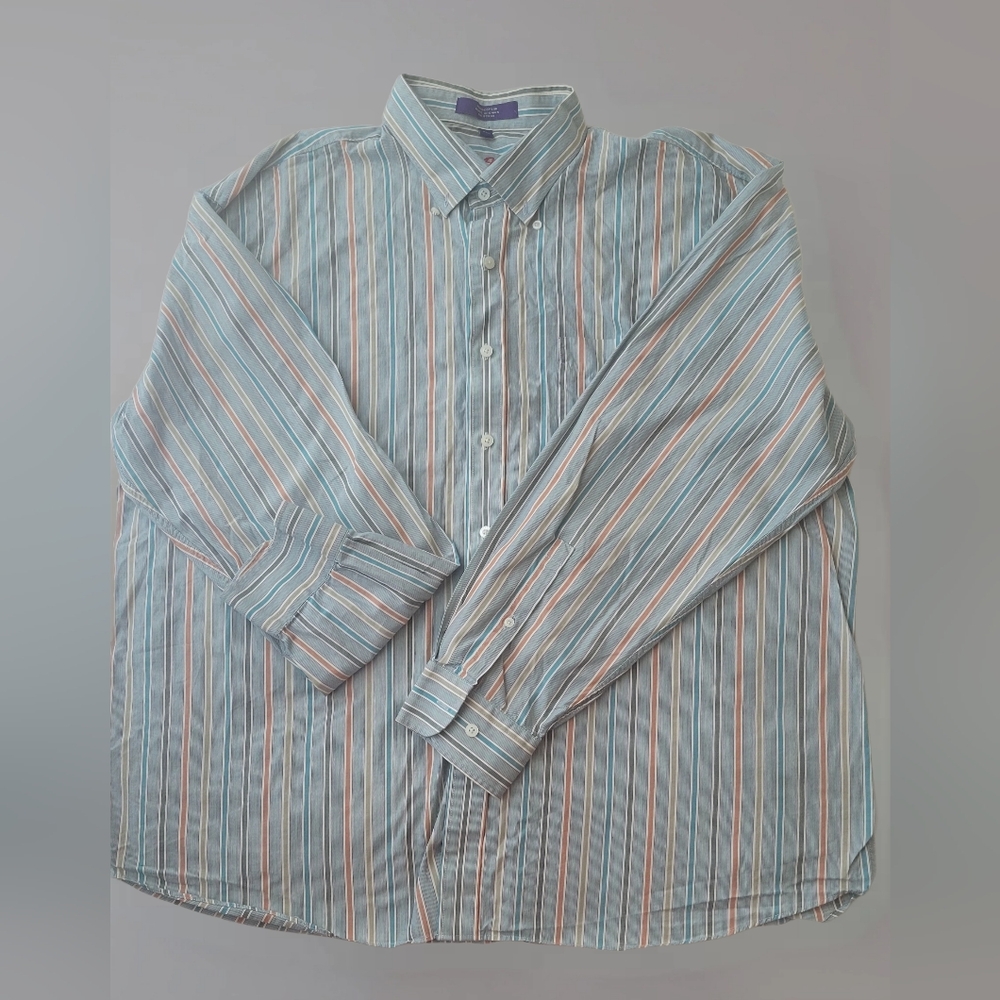 Alan Flusser Stripe 100% Cotton Long Sleeve Shirt Sz XXL